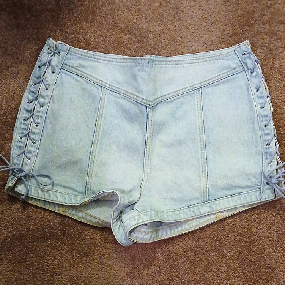 PINK Victoria's Secret Light Wash Lace-Up Jean Shorts